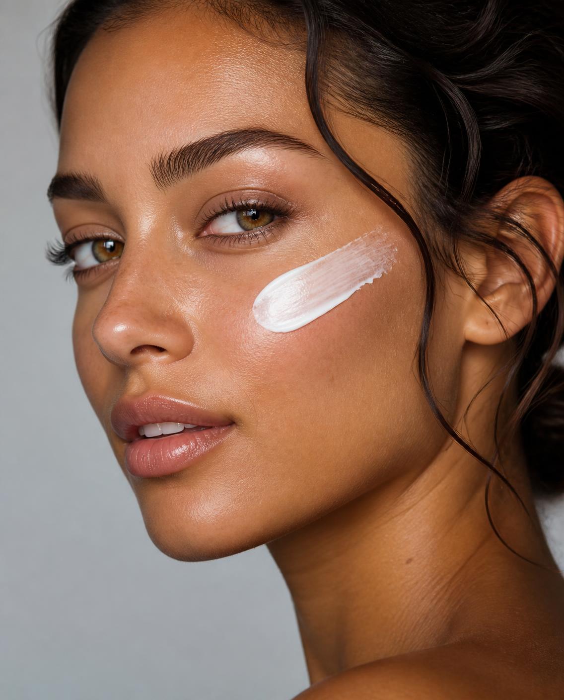 Cream swatch on the cheekbone