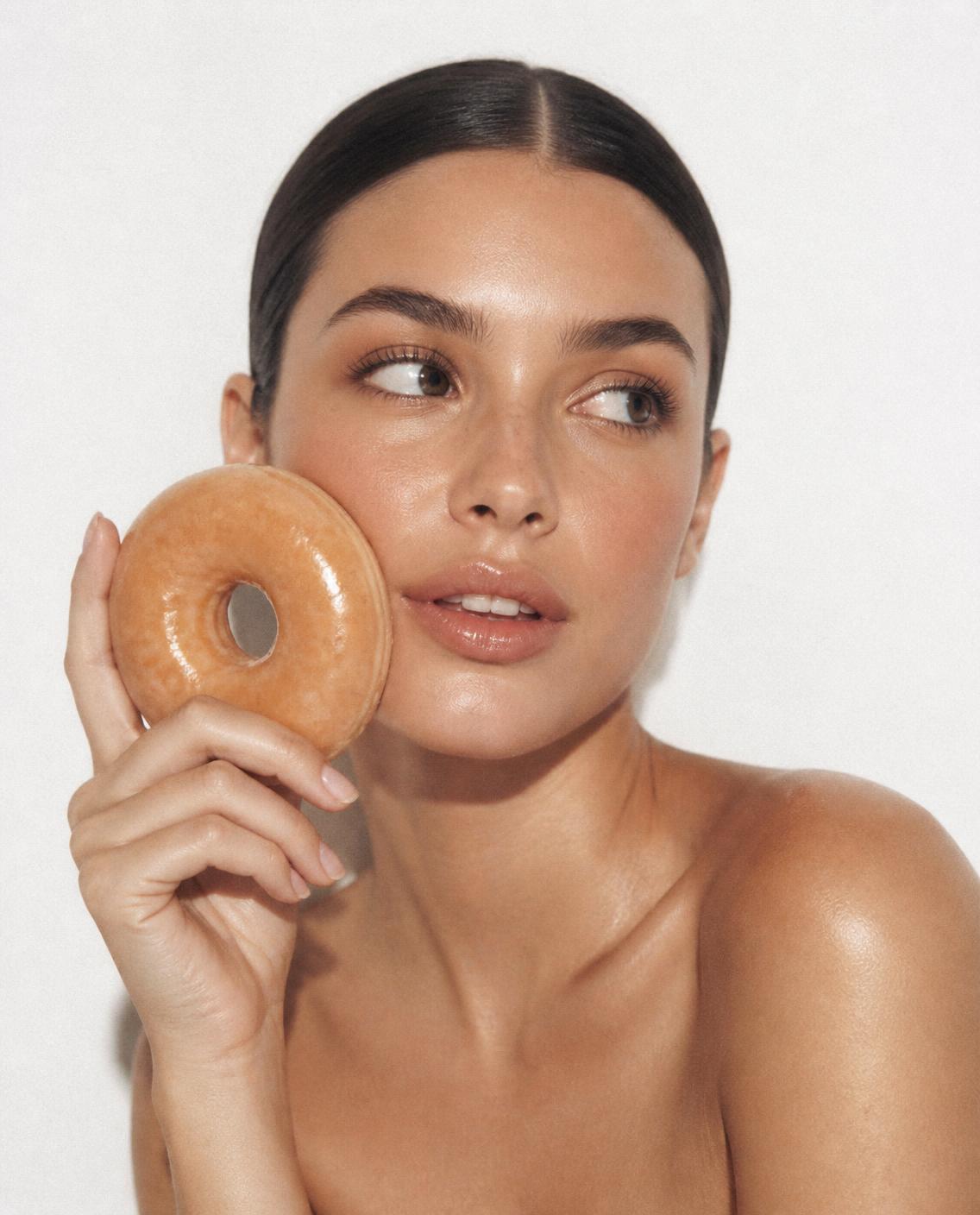 Glazed donut and dewy skin